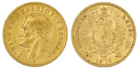 Reichsgoldmünzen

Sachsen

Johann, 1854-1873

20 Mark 1873 E. sehr schön/vorzüglich, kl. Randfehler. Jaeger 259.