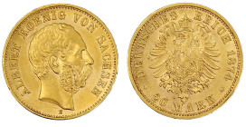 Reichsgoldmünzen

Sachsen

Albert, 1873-1902

20 Mark 1874 E. vorzüglich/Stempelglanz, kl. Randfehler. Jaeger 262.