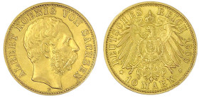 Reichsgoldmünzen

Sachsen

Albert, 1873-1902

10 Mark 1900 E. vorzüglich. Jaeger 263.