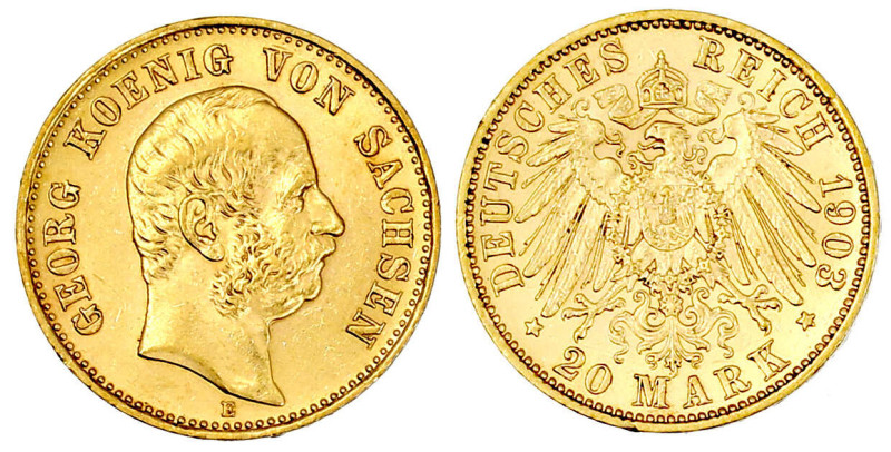 Reichsgoldmünzen

Sachsen

Georg, 1902-1904

20 Mark 1903 E. vorzüglich/St...