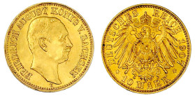 Reichsgoldmünzen

Sachsen

Friedrich August III., 1904-1918

10 Mark 1907 E. fast Stempelglanz, Prachtexemplar. Jaeger 267.