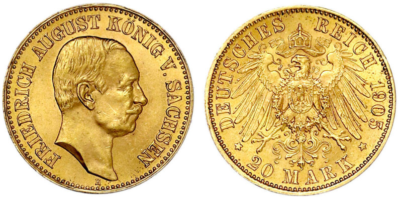 Reichsgoldmünzen

Sachsen

Friedrich August III., 1904-1918

20 Mark 1905 ...