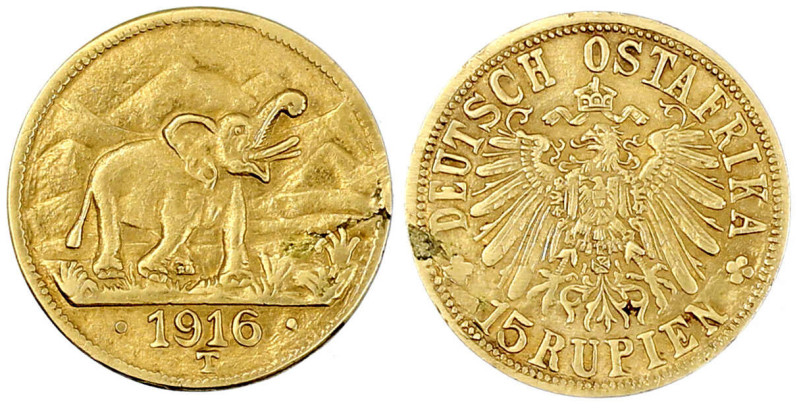 Gold der deutschen Kolonien u. Nebengebiete

Deutsch-Ostafrika

15 Rupien 19...
