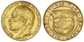Proben, Verprägungen, Besonderheiten aus Gold

Deutschland

Weimarer Republik, 1923 bis 1933

Probe für ein 20 Markstück 1928, von Karl Goetz (R...