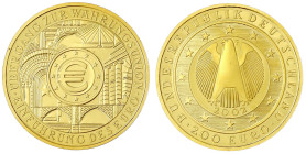 Goldmünzen der Bundesrepublik Deutschland

Euro, ab 2002

200 Euro 2002 F. Währungsunion. 1 Unze Feingold. Auflage 20000 Ex. In Originalschatulle ...