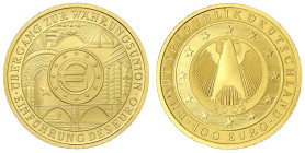 Goldmünzen der Bundesrepublik Deutschland

Euro, ab 2002

100 Euro 2002 G, Währungsunion. 1/2 Unze Feingold. In Originalschatulle mit Zertifikat. ...