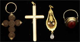 Schmuck und Accessoires aus Gold

Konvolute Goldschmuck

4 Stück: Kreuzanhänger, 19. Jh. Gelbgold 585/1000 (ungepunzt). 48 X 23 mm; 1,47 g. Desgl....