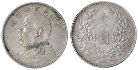 CHINA und Südostasien

China

Republik, 1912-1949

Dollar (Yuan) Jahr 10 = 1921, Präsident Yuan Shih-kai. 26,71 g. gutes sehr schön, kl. Randfeh...