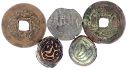 CHINA und Südostasien

China

Lots bis 1949

5 Bronzemünzen aus Sinkiang/Sogdiana: Chach Münze des Nirtanak, 2 X Pul, 2 X Cash Aksu. schön bis s...