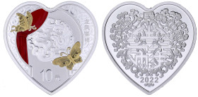 CHINA und Südostasien

China

Volksrepublik, seit 1949

10 Yuan Silber, herzförmig mit Farbapplikationen 2022. Auspicious Culture. 30 g. Feinsil...