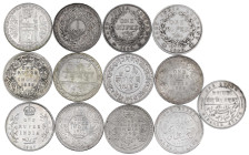 CHINA und Südostasien

Indien

Lots

13 Silbermünzen: Rupien Britisch-Indien 1835, 1840, 1862, 1889, 1905, 1917, 1942, Alwar 1882, Bikanir 1892,...