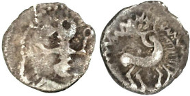 Kelten

Germanische Kelten

Mittelrhein, 1. Jh. v. Chr

Quinar 1,30 g. Tanzendes Männlein mit Vogel und Torques/Pferd rückwärts blickend. fast s...