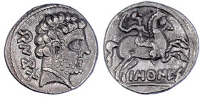 Kelten

Iberokelten

Barscunes

Drachme um 104 v. Chr. Kopf r./Reiter r. 3,43 g. sehr schön/vorzüglich. Burgos 215.