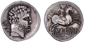 Kelten

Iberokelten

Bolscan (Osca)

Denar 133/100 v. Chr. XM. Bärtiger Kopf r./Reiter r. mit Lanze. 3,92 g. vorzüglich/Stempelglanz, Prachtexem...