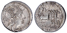 Römische Münzen

Römische Republik

M. Aburius Geminus, 132 v.Chr

Denar 132 v. Chr. Romakopf/Victoria in Quadriga. 3,91 g. vorzüglich/Stempelgl...