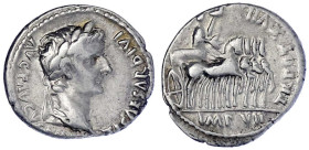 Römische Münzen

Kaiserzeit

Tiberius 14-37

Denar TRPOT XVII = 15/16 n. Chr. Lugdunum. Belorb. Kopf r./TR POT XVII IMP VII. Tiberius in Quadrig...