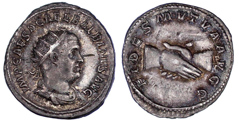 Römische Münzen

Kaiserzeit

Balbinus, 238

Antoninian 238. Drap. Brb. mit...