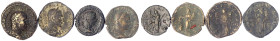 Römische Münzen

Kaiserzeit

Philippus I. Arabs, 244-249

4 Bronzemünzen: As und 3 Sesterzen. Annona, Pax, Liberalitas, Felicitas. meist schön/s...