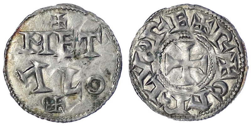 Karolinger

Karl der Einfältige 897-922

Pfennig o.J. Melle. +METALO+/+CARLV...