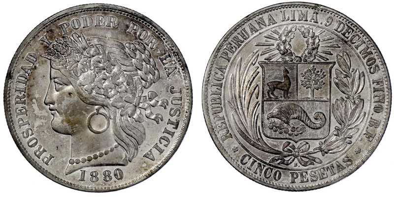 Ausländische Münzen und Medaillen

Peru

Republik, seit 1821

5 Pesetas 18...