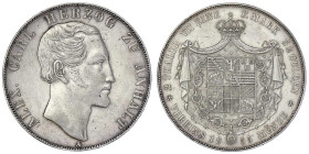 Altdeutsche Münzen und Medaillen

Anhalt-Bernburg

Alexander Carl, 1834-1863

Vereinsdoppeltaler 1855 A. Auflage nur 5000 Ex. vorzüglich. Jaeger...