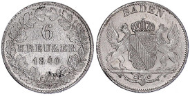 Altdeutsche Münzen und Medaillen

Baden-Durlach

Leopold, 1830-1852

6 Kreuzer 1840. vorzüglich/Stempelglanz. Jaeger 54. AKS 101.