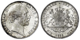Altdeutsche Münzen und Medaillen

Bayern

Maximilian II. Joseph, 1848-1864

Vereinstaler 1858. fast Stempelglanz, etwas berieben. Jaeger 94. Thu...