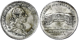 Altdeutsche Münzen und Medaillen

Brandenburg-Ansbach

Alexander, 1757-1791

1/2 Konventiostaler 1767 a.d. Bruckberger Porzellanfabrik, Stempel ...