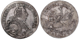Altdeutsche Münzen und Medaillen

Brandenburg-Preußen

Friedrich II., 1740-1786

1/2 Taler 1752 B, Breslau. sehr schön. Olding 31.