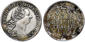 Altdeutsche Münzen und Medaillen

Brandenburg-Preußen

Friedrich II., 1740-1786

1/3 Taler 1768 B. sehr schön, leicht justiert, schöne Patina. O...