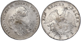 Altdeutsche Münzen und Medaillen

Brandenburg-Preußen

Friedrich Wilhelm II., 1786-1797

Reichstaler 1791 B, Breslau. 22,06 g. vorzüglich/Stempe...