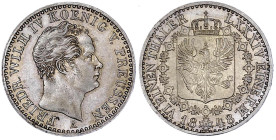 Altdeutsche Münzen und Medaillen

Brandenburg-Preußen

Friedrich Wilhelm IV., 1840-1861

1/6 Taler 1848 A. Stempelglanz, Prachtexemplar. Jaeger ...