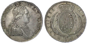Altdeutsche Münzen und Medaillen

Sachsen-Albertinische Linie

Friedrich August III., 1763-1806

Konventionstaler 1805 SGH, Dresden. fast vorzüg...