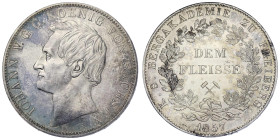 Altdeutsche Münzen und Medaillen

Sachsen-Albertinische Linie

Johann, 1854-1873

Prämiendoppeltaler 1857 B, Dresden. Prämie der Bergakademie zu...