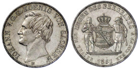 Altdeutsche Münzen und Medaillen

Sachsen-Albertinische Linie

Johann, 1854-1873

Ausbeutevereinstaler 1861 B. vorzüglich. Jaeger 127. Thun 349....