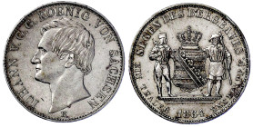 Altdeutsche Münzen und Medaillen

Sachsen-Albertinische Linie

Johann, 1854-1873

Ausbeutevereinstaler 1864 B. sehr schön/vorzüglich. Jaeger 127...