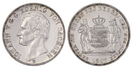 Altdeutsche Münzen und Medaillen

Sachsen-Albertinische Linie

Johann, 1854-1873

Ausbeutetaler 1867 B über F geschnitten. 2. Stempel. gutes vor...