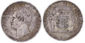 Altdeutsche Münzen und Medaillen

Sachsen-Albertinische Linie

Johann, 1854-1873

Ausbeutetaler 1867 B über F geschnitten. 1. Stempel mit kl. Se...