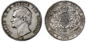 Altdeutsche Münzen und Medaillen

Sachsen-Albertinische Linie

Johann, 1854-1873

Vereinstaler 1870 B. gutes sehr schön. Jaeger 126. Thun 348. A...