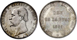Altdeutsche Münzen und Medaillen

Sachsen-Coburg-Gotha

Ernst II., 1844-1893

Vereinstaler 1869 B. Auf das 25. Regierungsjubiläum. vorzüglich, b...