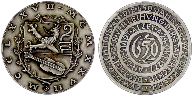 Medaillen

Städtemedaillen

Alzey (Pfalz)

Silbermedaille 1927 v. K. Roth,...