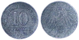 Reichskleinmünzen

10 Pfennig, Zink 1917

1917 A, mit Perlkreis. gutes sehr schön, selten. Jaeger 298Z.