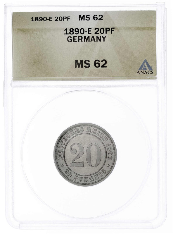Reichskleinmünzen

20 Pfennig großer Adler, Nickel 1890-1892

1890 E. Im ANA...