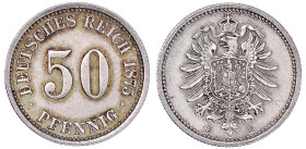 Reichskleinmünzen

50 Pfennig kleiner Adler, Silber 1875-1877

1875 F. gutes vorzüglich. Jaeger 7.