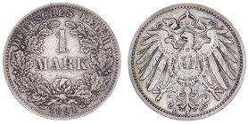Reichskleinmünzen

1 Mark großer Adler, Silber 1891-1916

1891 D, sehr schön, sehr selten. Jaeger 17.