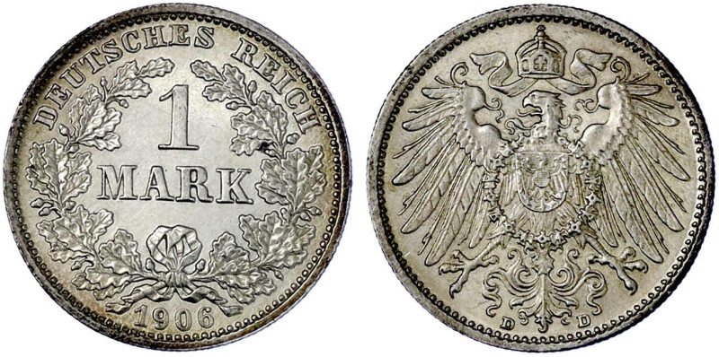 Reichskleinmünzen

1 Mark großer Adler, Silber 1891-1916

1906 D. Polierte P...