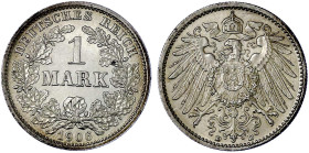 Reichskleinmünzen

1 Mark großer Adler, Silber 1891-1916

1906 D. Polierte Platte, kl. Kratzer. Jaeger 17.