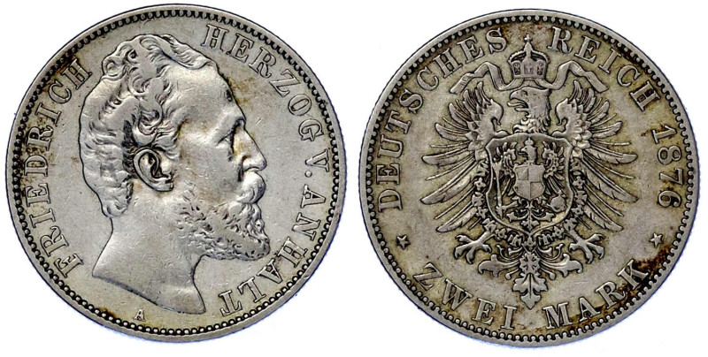 Reichssilbermünzen J. 19-178

Anhalt

Friedrich I., 1871-1904

2 Mark 1876...