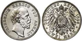 Reichssilbermünzen J. 19-178

Anhalt

Friedrich I., 1871-1904

2 Mark 1896 A. vorzüglich, etwas berieben. Jaeger 20.
