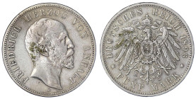 Reichssilbermünzen J. 19-178

Anhalt

Friedrich I., 1871-1904

5 Mark 1896 A. sehr schön, kl. Kratzer. Jaeger 21.